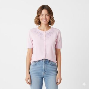 Partners Light pink short sleeve cardigan size S